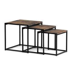 Set 3 konferenčních stolků DAMON — kov, MDF, černá / dekor staré dřevo