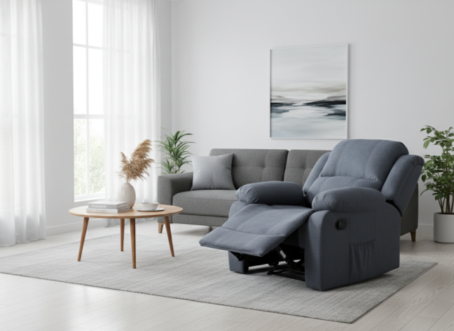 Relaxační polohovací TV křeslo DUVAL — látka, šedá, nosnost 130 kg