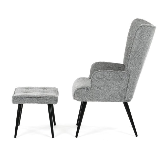 Relaxační křeslo ušák s taburetem ROYAL II — kov, látka, šedá