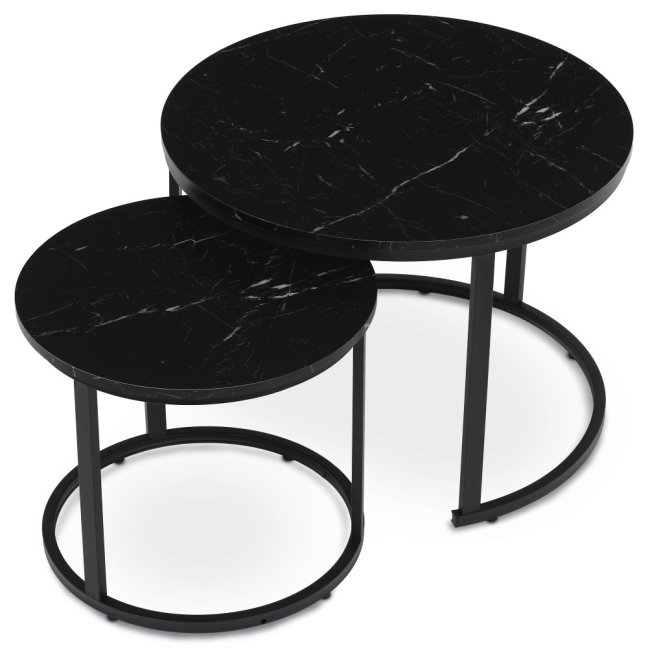Set 2 konferenčních stolků FRIGO — kov, MDF, černá / dekor černý mramor