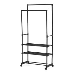 Stojanový věšák TRIS II s kolečky — kov, černá