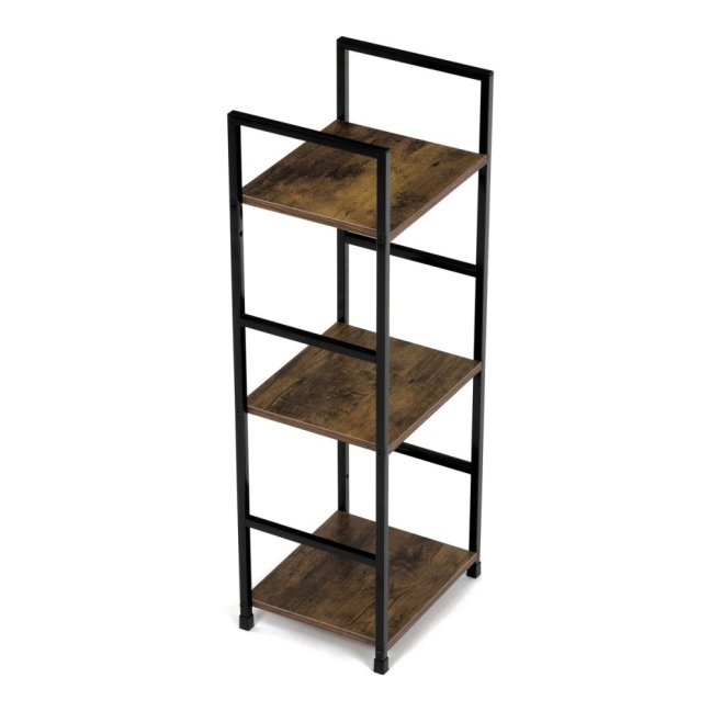 Regál TIREK II — kov, MDF, černá / dekor starého dřeva
