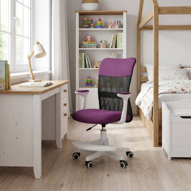 Dětská židle Neoseat MONKEY WHITE s podnoží — látka, bílá / fialová
