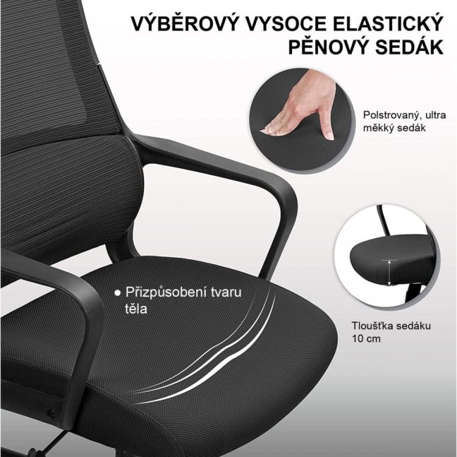 Kancelářská otočná židle FARO — síť / látka, černá
