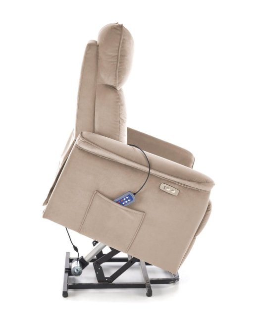 TV křeslo SEMIR II s elektrickým polohováním a masáží — látka, béžová