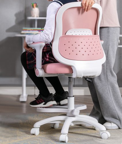 Dětská otočná židle Neoseat JUNI s podnoží — látka, růžová