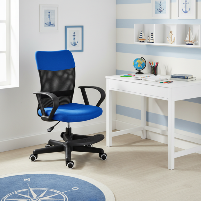 Dětská židle Neoseat MONKEY s podnoží — látka, černá / tmavě modrá