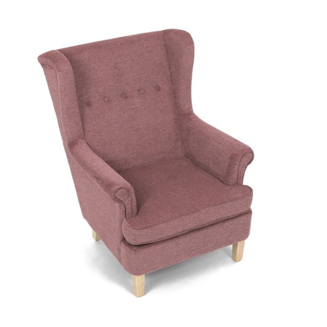 Relaxační křeslo ušák MAVEN — masiv, látka, přírodní / růžová