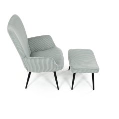 Relaxační křeslo ušák s taburetem ROYAL — kov, manšestr, mentolová