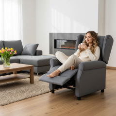 Polohovací TV křeslo ušák STILO — látka, šedá, nosnost 130 kg