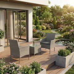 Zahradní set VISTA 1 + 2 — umělý ratan, šedá