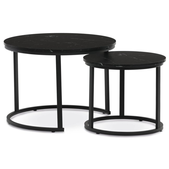 Set 2 konferenčních stolků FRIGO — kov, MDF, černá / dekor černý mramor
