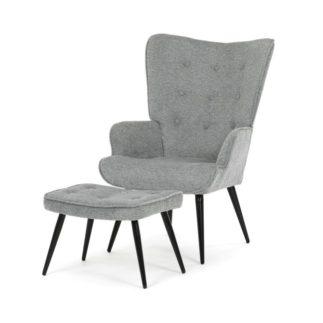 Relaxační křeslo ušák s taburetem ROYAL II — kov, látka, šedá