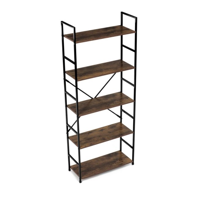 Regál UREK — kov, MDF, černá / dekor starého dřeva