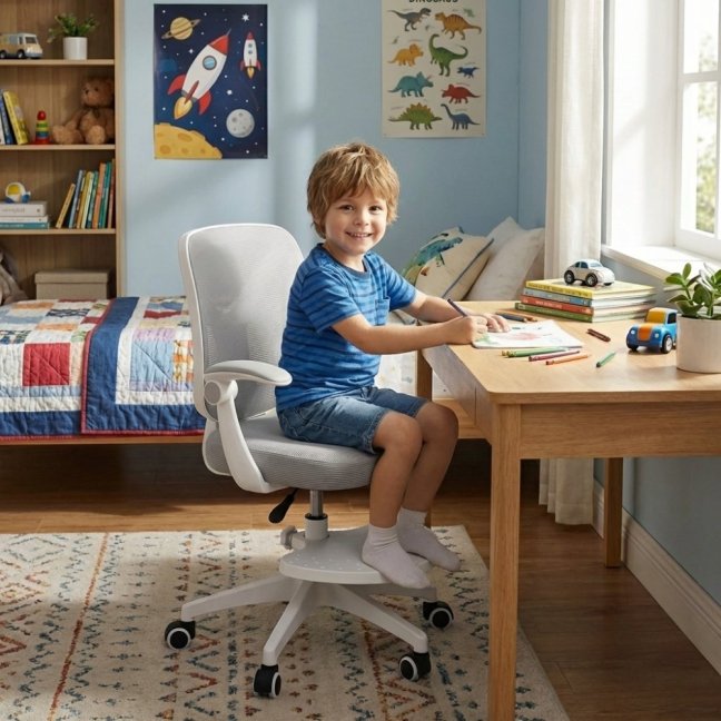 Dětská otočná židle Neoseat JUNI 010 s podnoží — látka, šedá