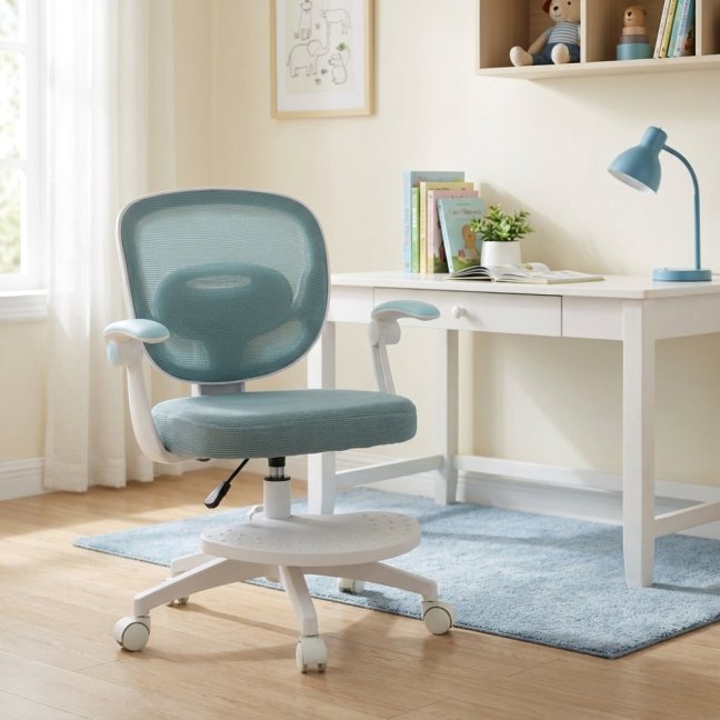 Dětská otočná židle Neoseat JUNI 008 s podnoží — látka, modrá