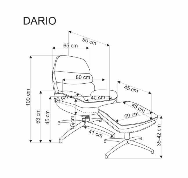 Relaxační křeslo DARIO — kov, látka, šedá
