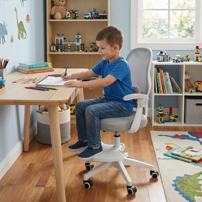 Dětská otočná židle Neoseat JUNI 009 s podnoží — látka, šedá