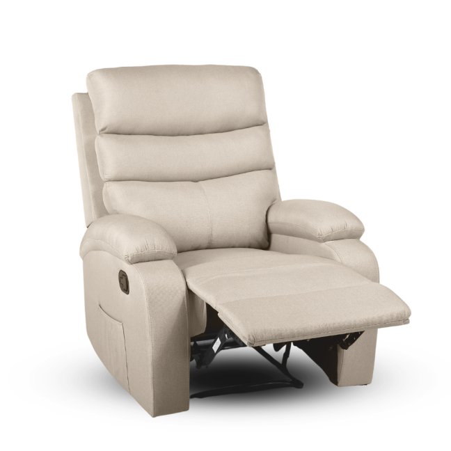Relaxační polohovací TV křeslo VELORA — látka, béžová, nosnost 130 kg