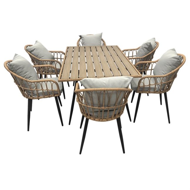 Zahradní křeslo AGATA — kov, umělý ratan, černá / přírodní