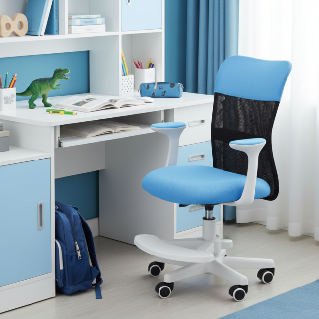 Dětská židle Neoseat MONKEY WHITE s podnoží — látka, bílá / světle modrá