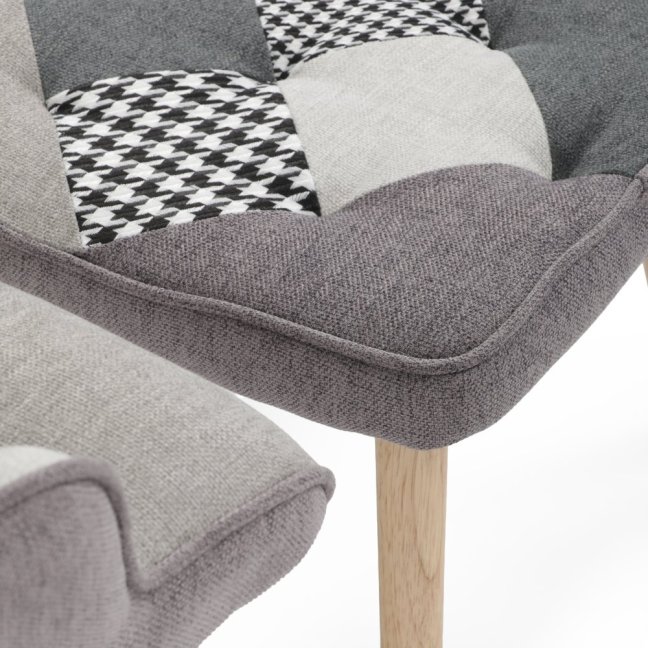 Relaxační křeslo ušák LISA + taburet — masiv, látka, černobílý patchwork