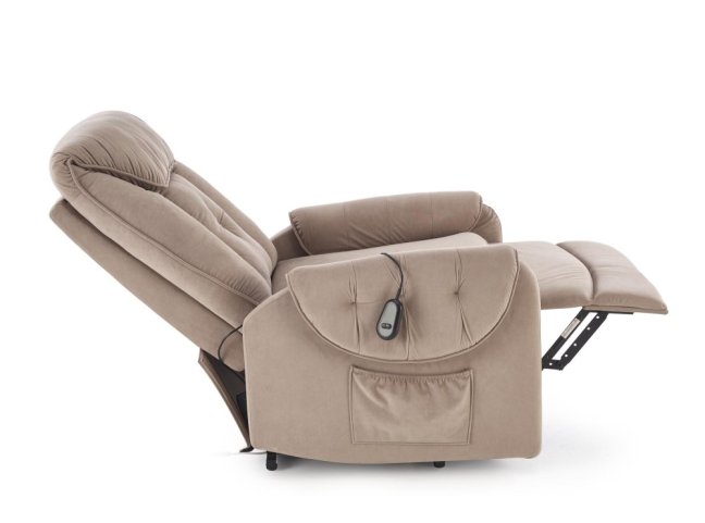 Relaxační křeslo HORTON s elektrickým polohováním — látka, béžová