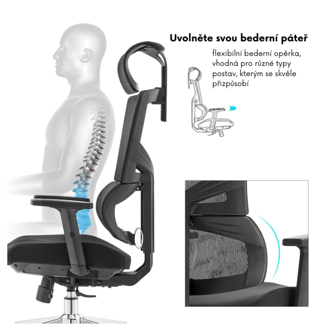Kancelářská ergonomická židle Neoseat ALINE — černá, nosnost 150 kg
