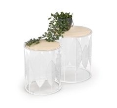 Set 2 konferenčních stolků FOLLA — kov, MDF, bílá / přírodní