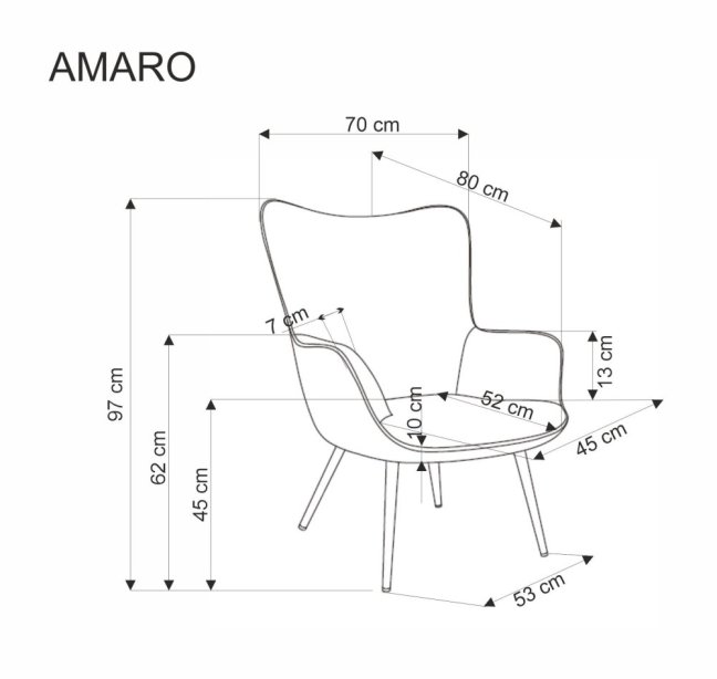 Relaxační křeslo ušák AMARO — kov, látka, přírodní / šedá