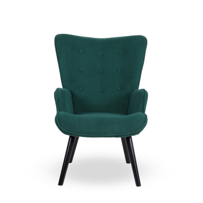 Křeslo ušák CORDU + taburet — masiv, manšestr, černá / zelená