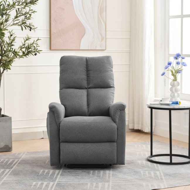 TV křeslo DAMIAN s elektrickým polohováním, masáží a vyhříváním — látka, šedá