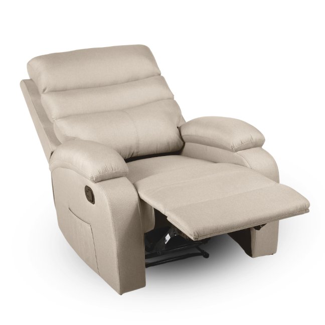 Relaxační polohovací TV křeslo VELORA — látka, béžová, nosnost 130 kg