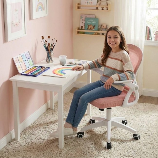 Dětská otočná židle Neoseat JUNI 011 — látka, růžová