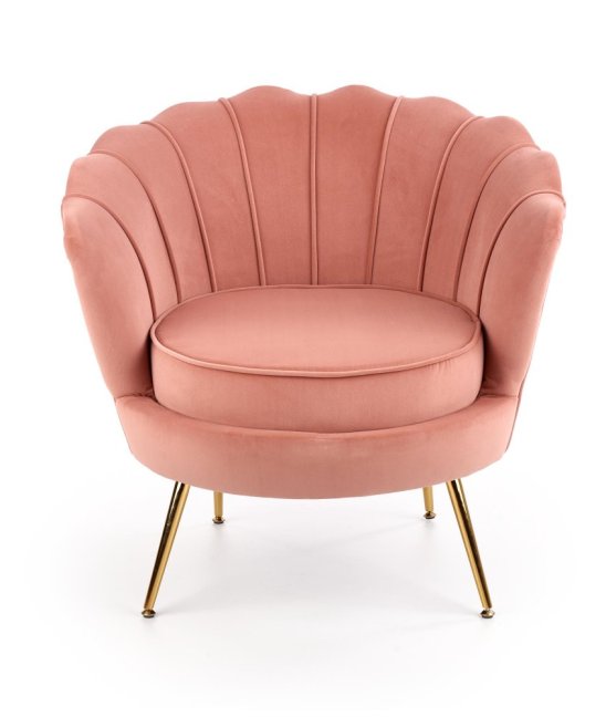Designové křeslo AMORINITO — kov, látka, zlatá / růžová