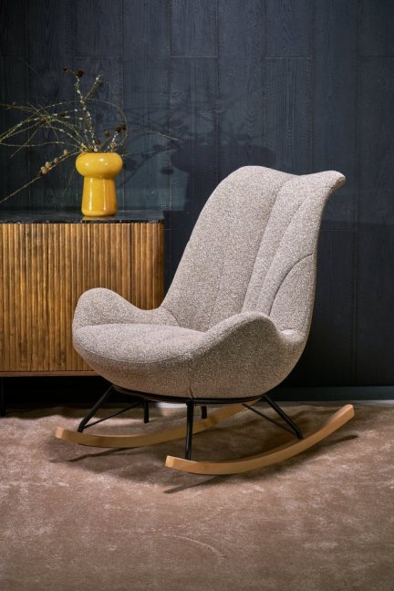 Houpací křeslo LUIS — kov, látka, béžová