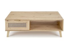 Konferenční stolek BORNEO — 120x60x41 cm, lamino, umělý ratan, dub artisan
