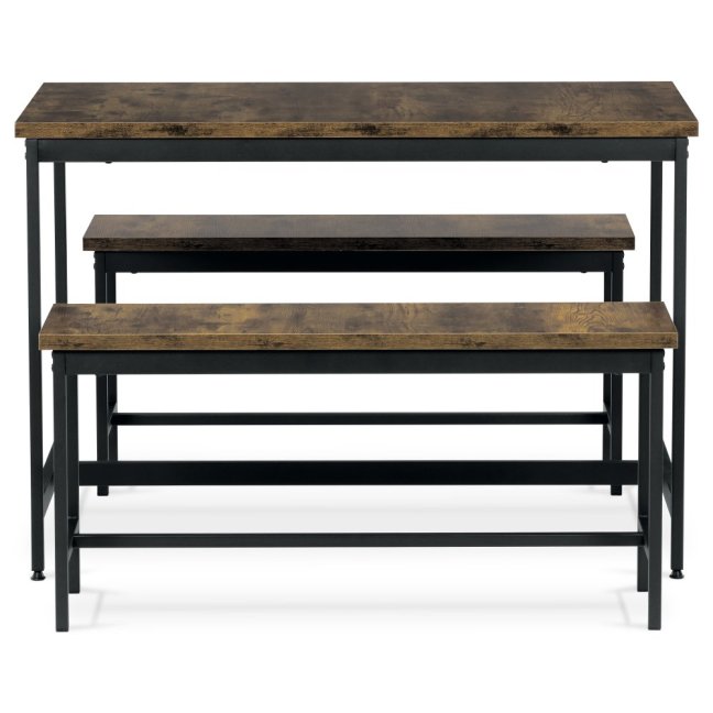 Jídelní set BONDIVAL — 2+1, kov, MDF, černá / dekor staré dřevo