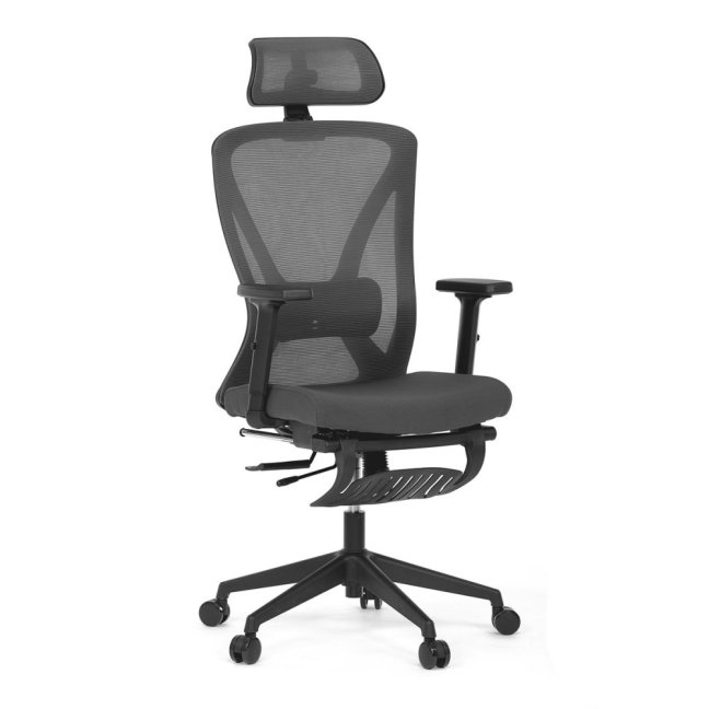 Kancelářská ergonomická židle ZANE s podnožkou — síť / látka, šedá