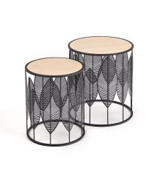 Set 2 konferenčních stolků FOLLA — kov, MDF, černá / přírodní