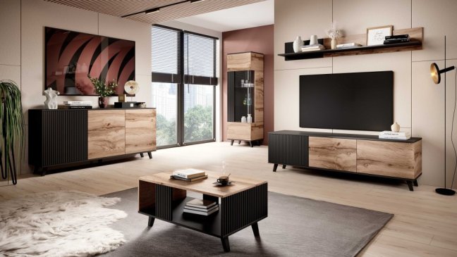 Konferenční stolek RANDOM — plast, MDF, černá / dub wotan