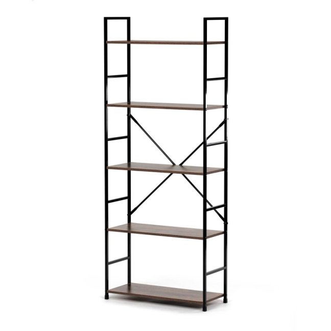 Regál UREK — kov, MDF, černá / dekor starého dřeva