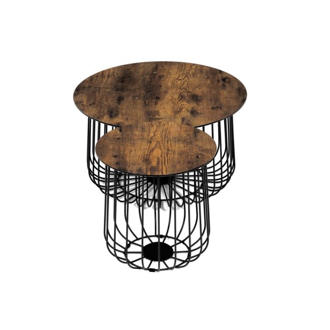 Set 2 konferenčních stolků MOZART — kov, MDF, dekor staré dřevo