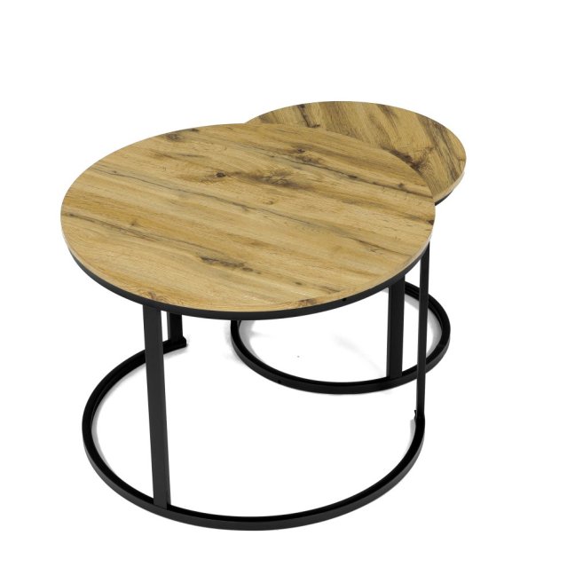 Set 2 konferenčních stolků FRIGO — kov, MDF, černá / dekor divoký dub