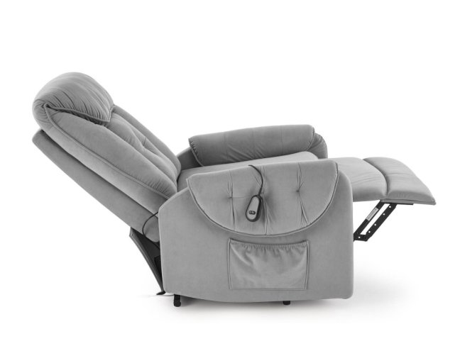 Relaxační křeslo HORTON s elektrickým polohováním — látka, šedá