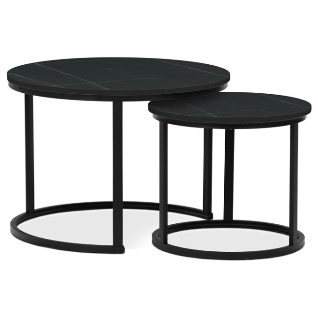 Set 2 konferenčních stolků FRIGO — kov, MDF, černá / dekor černý mramor