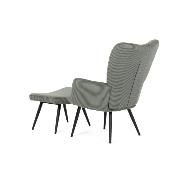 Relaxační křeslo ušák s taburetem ROYAL — kov, manšestr, zelená