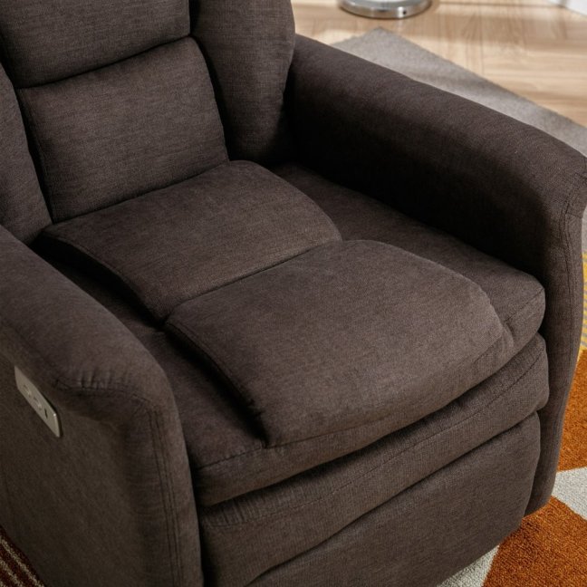 TV křeslo HUGO s elektrickým polohováním — látka, hnědá