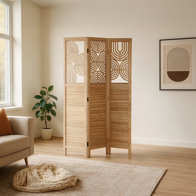 3dílný paravan AKIKO — dřevo, přírodní
