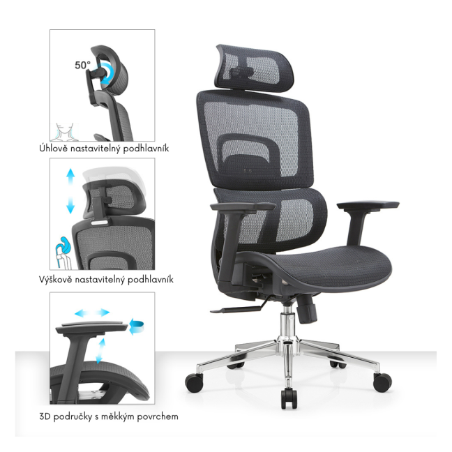 Kancelářská ergonomická židle Neoseat GARY FULLMESH — černá, nosnost 150 kg